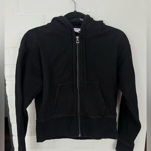 James Perse cropped Black Zip-Up Hoodie Cotton - Size Medium or 2